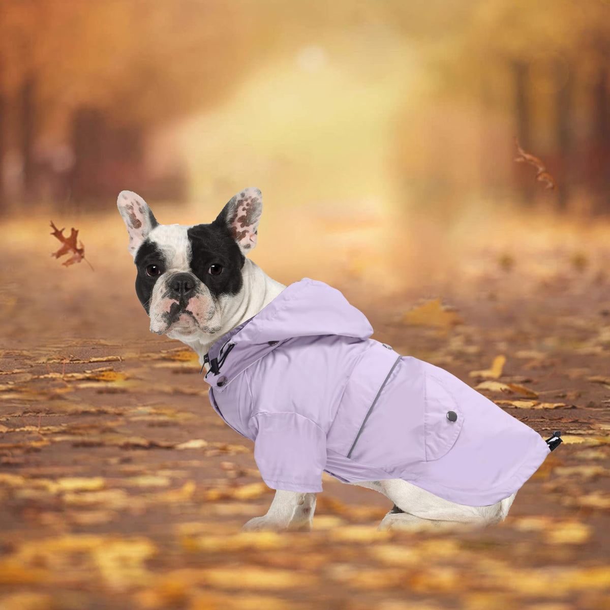 Dog Zip Up Raincoat with Reflective Buttons (Medium / Purple)