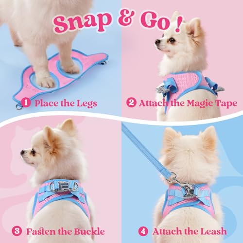 Dog Harness Small Sized and Leash Set (Pink & Blue / XS (Chest: 13.3"-15.5"))