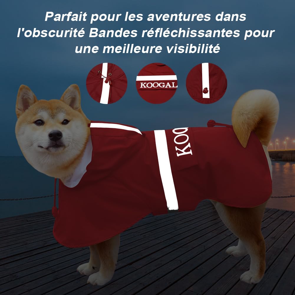 Dog Raincoat Waterproof Hooded (Red / 3XL-Fit for 33 to 44 pounds)