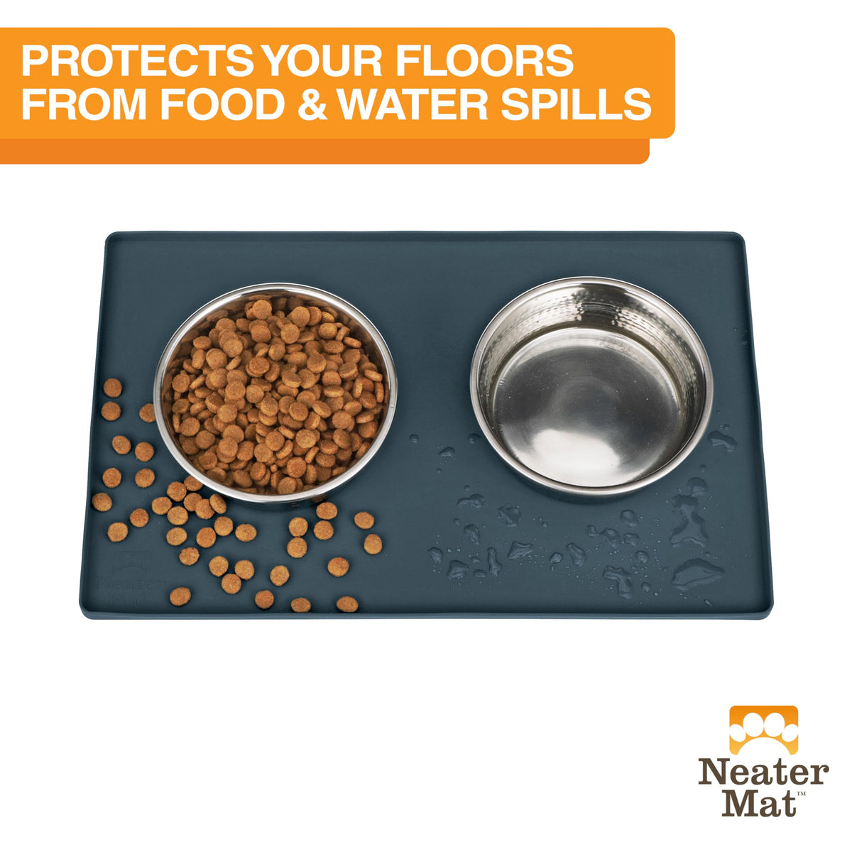 Neater Mat Pet Mats for Food and Water (19"L x 12"W / Slate Blue)