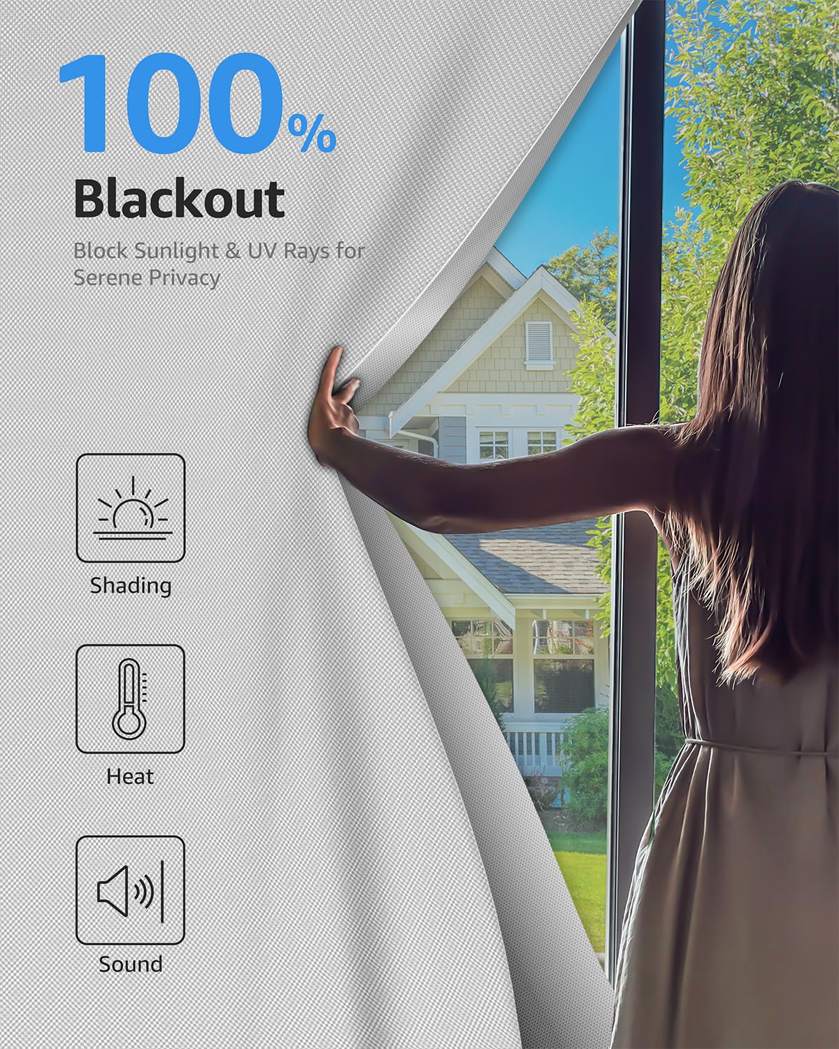 Blackout Curtains Portable 34”x58” No Drill Black Out Window Cover (White / 34"W x 58"L (Pack of 1))