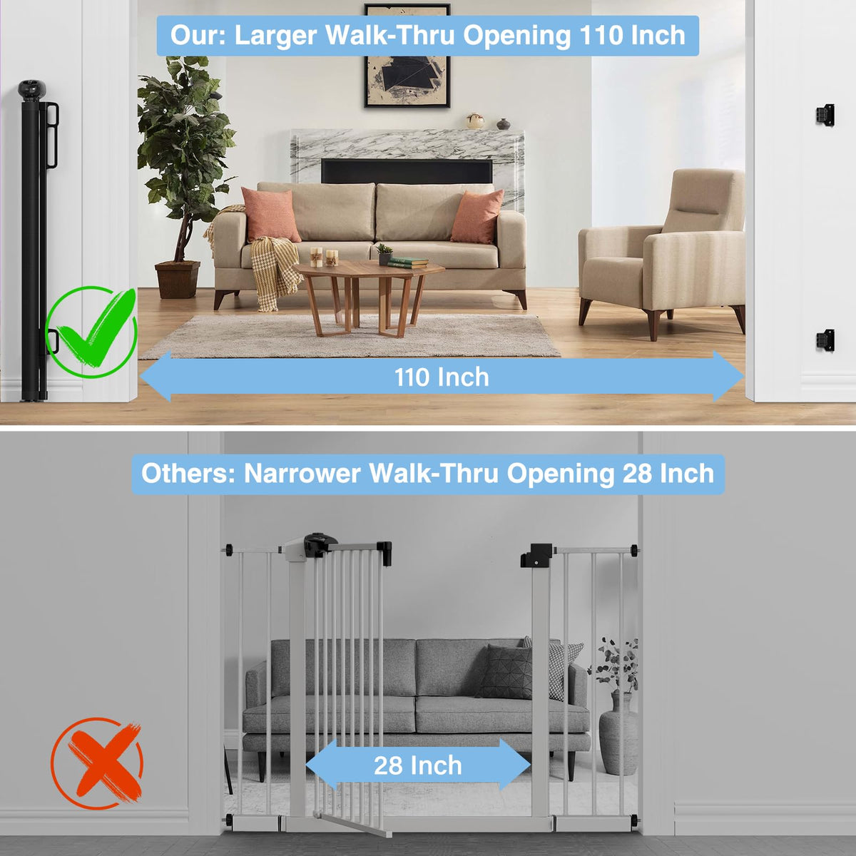 Retractable Baby & Dog Gate (A-black / 34" Tall x 110" Wide)