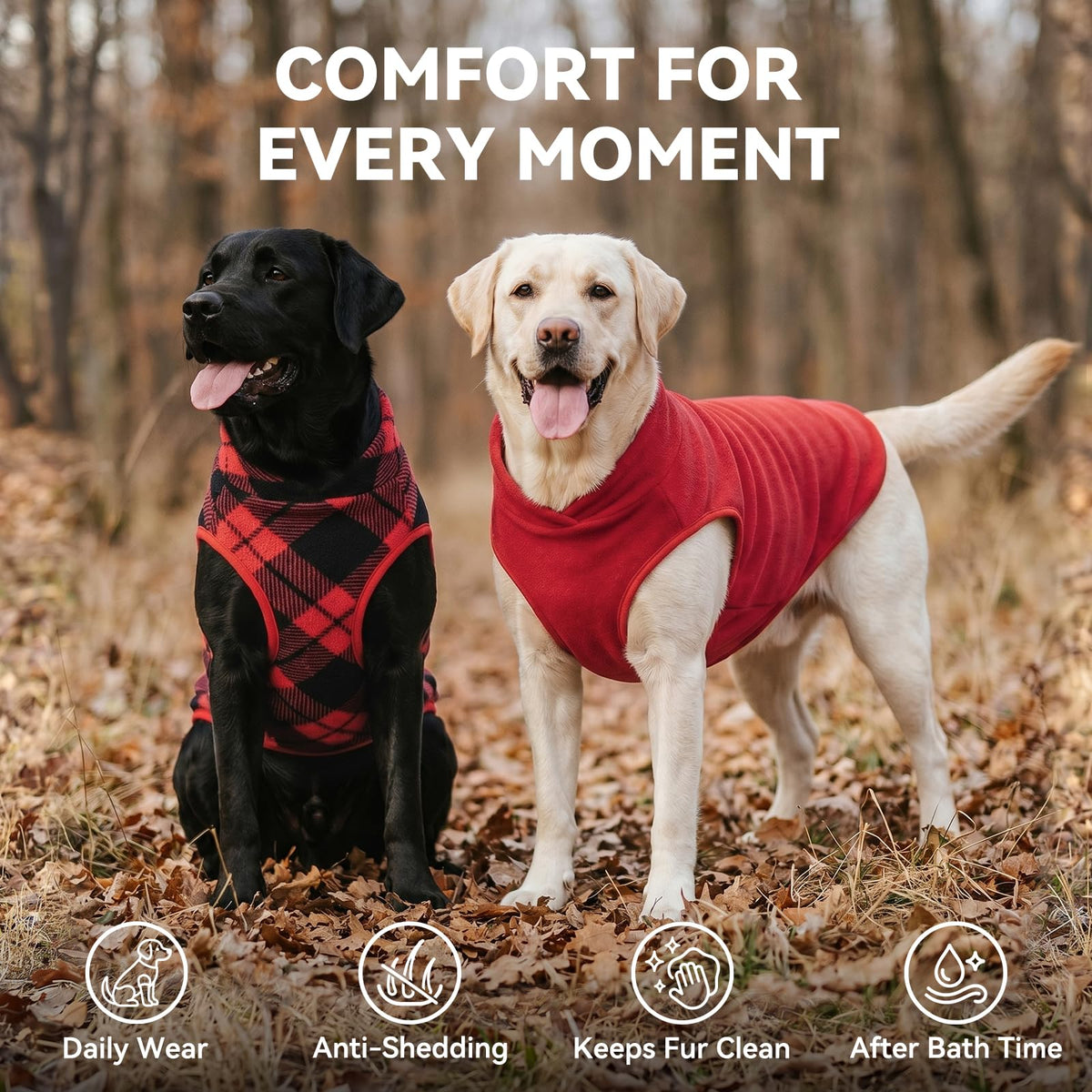2 Pack Fleece Dog Sweater Pullover Lightweight Reflective Jacket (XX-Large / Red & Buffalo Plaid)