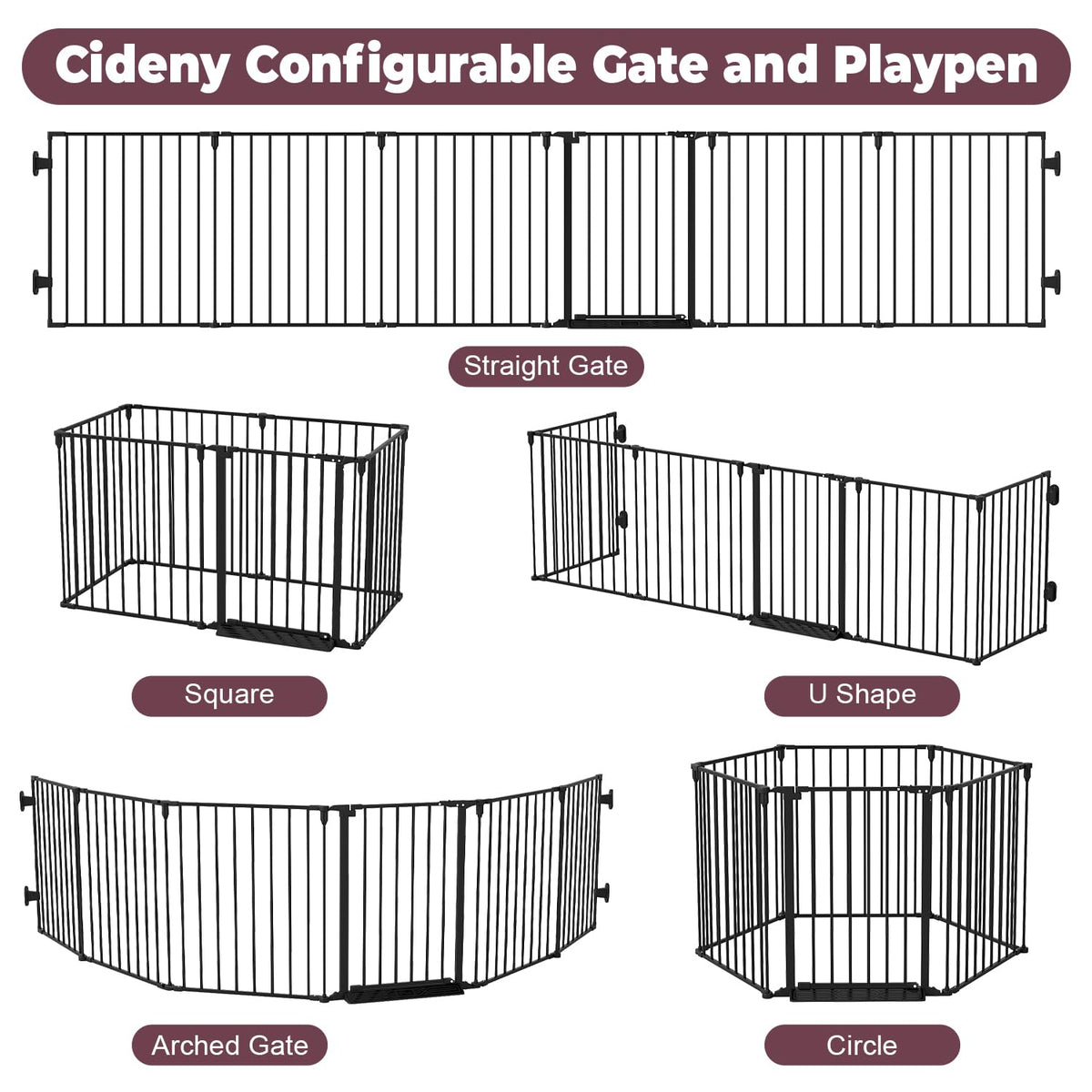 144" Extra Wide Baby Gate with Door (Black / 144" Wide)
