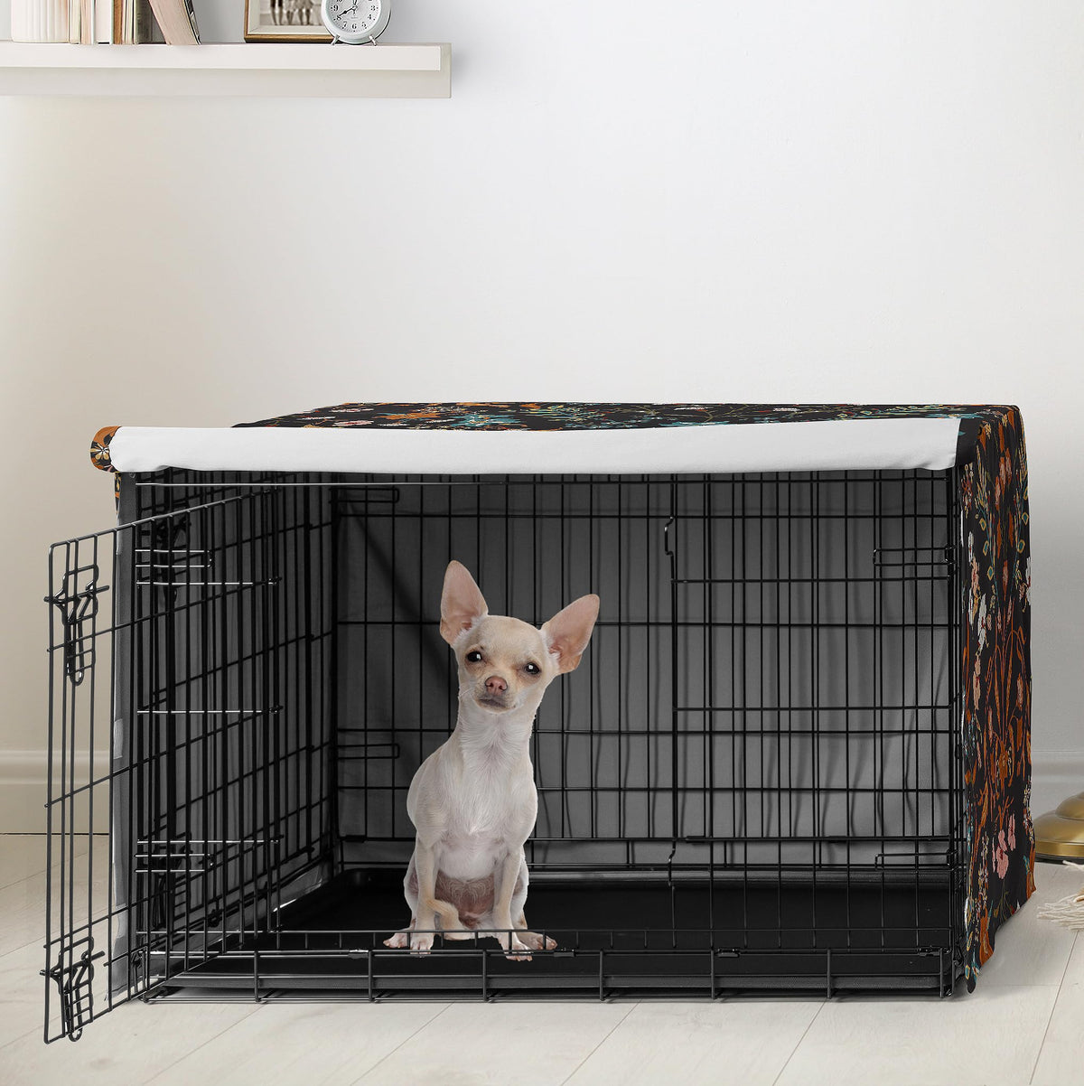 24in. Small Dog Crate Cover (Wild Flower Black / 24.0"L x 20.0"W x 18.5"H)