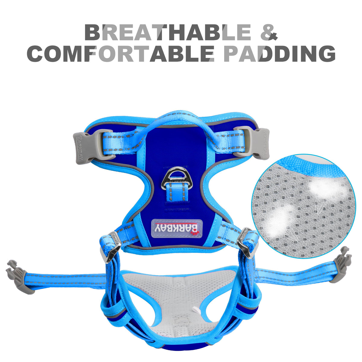 Dog Harness No Pull for Large Dogs Front Back Clips (X-Large(Chest:30-38”) / Sapphire Blue & Blue)