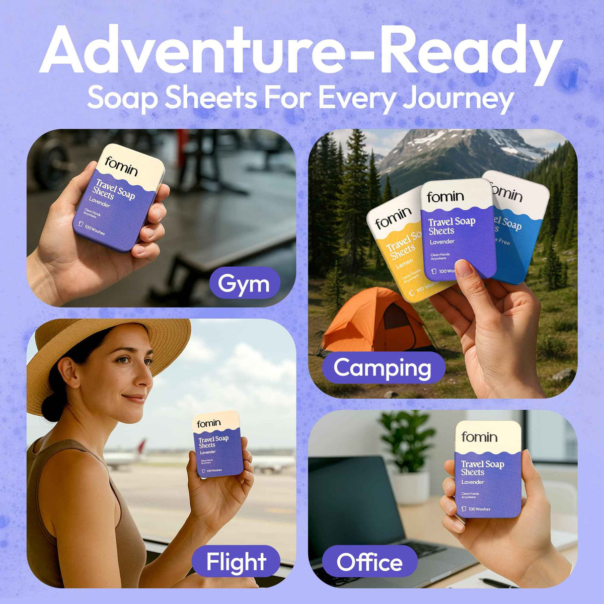 Paper Soap Sheets Tin for Traveling (Variety Pack-001 (Unscented, Lemon, Lavender))