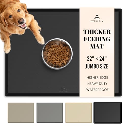 Waterproof Silicone Dog Food Mat for Sloppy Drinkers (Black / 32" x 24")