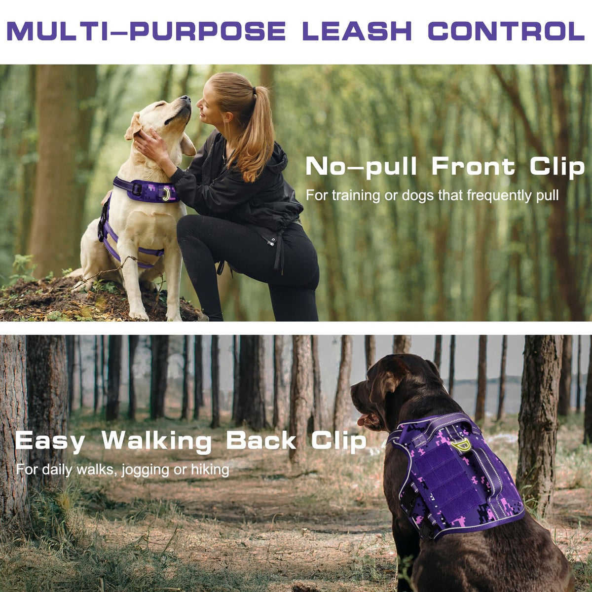 Dog Harness for Large Dogs (Purple Camo / L(Neck:18-24",Chest:25-36"),45-80 lbs)