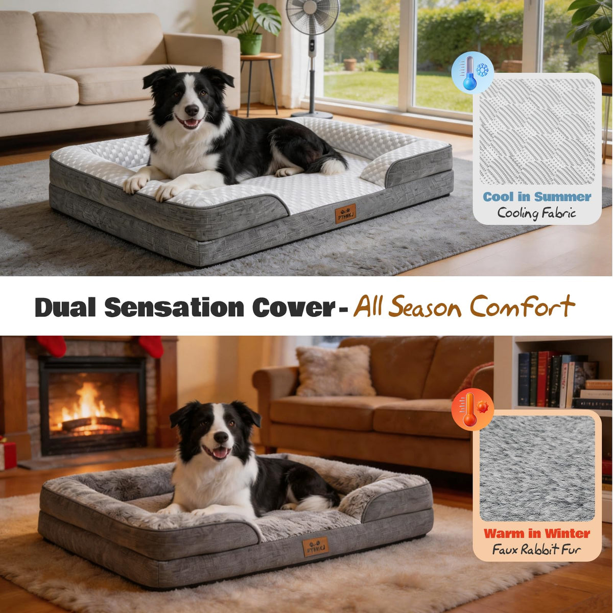 Orthopedic Dog Beds Large Sized Dog (Dark Grey / 36.0" L x 27.0" W x 6.7" Th)