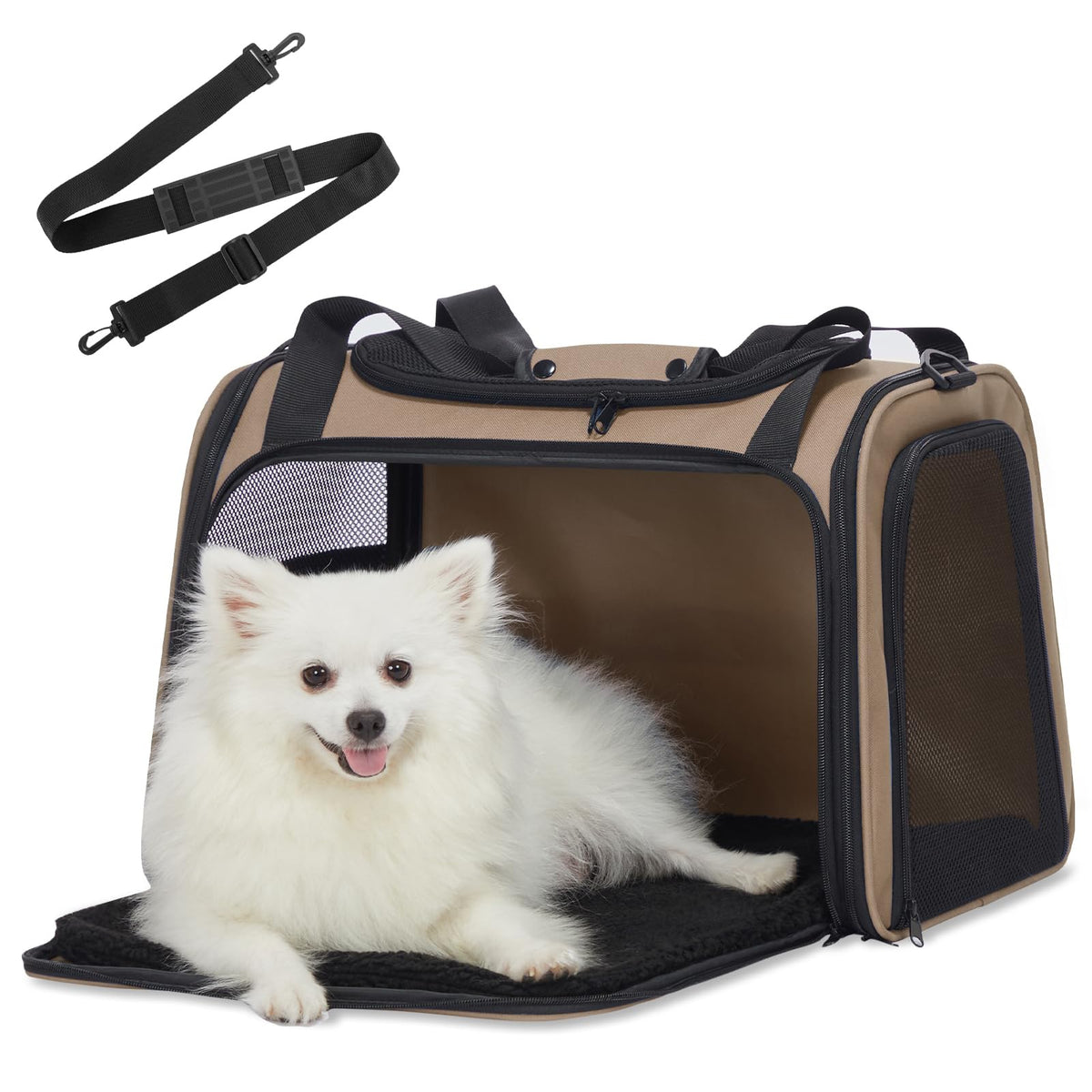 Soft Sided Cat Carrier for Medium Cats up to 25 lbs (20.0"L x 13.0"W x 13.0"H / New Khaki)