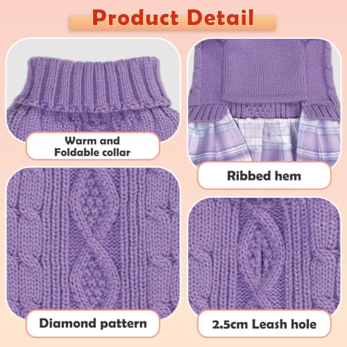 Small Dog Sweater Dress with Bowtie Turtleneck (XX-Large (30-45lbs) / Purple)