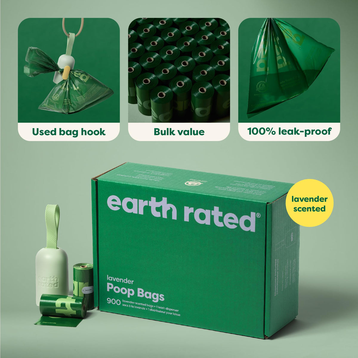 Dog Poop Bag Holder (1 Dispenser, 900 Bags / Lavender)