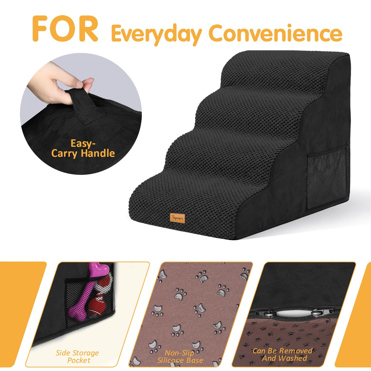 High Density Foam Dog Steps 4 Tiers (Black / 28.5*15.7*20.5)