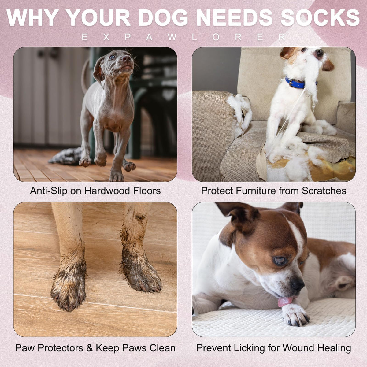 Anti Slip Dog Socks to Prevent Licking Paws for Hot Pavement (Thick Red / Small)