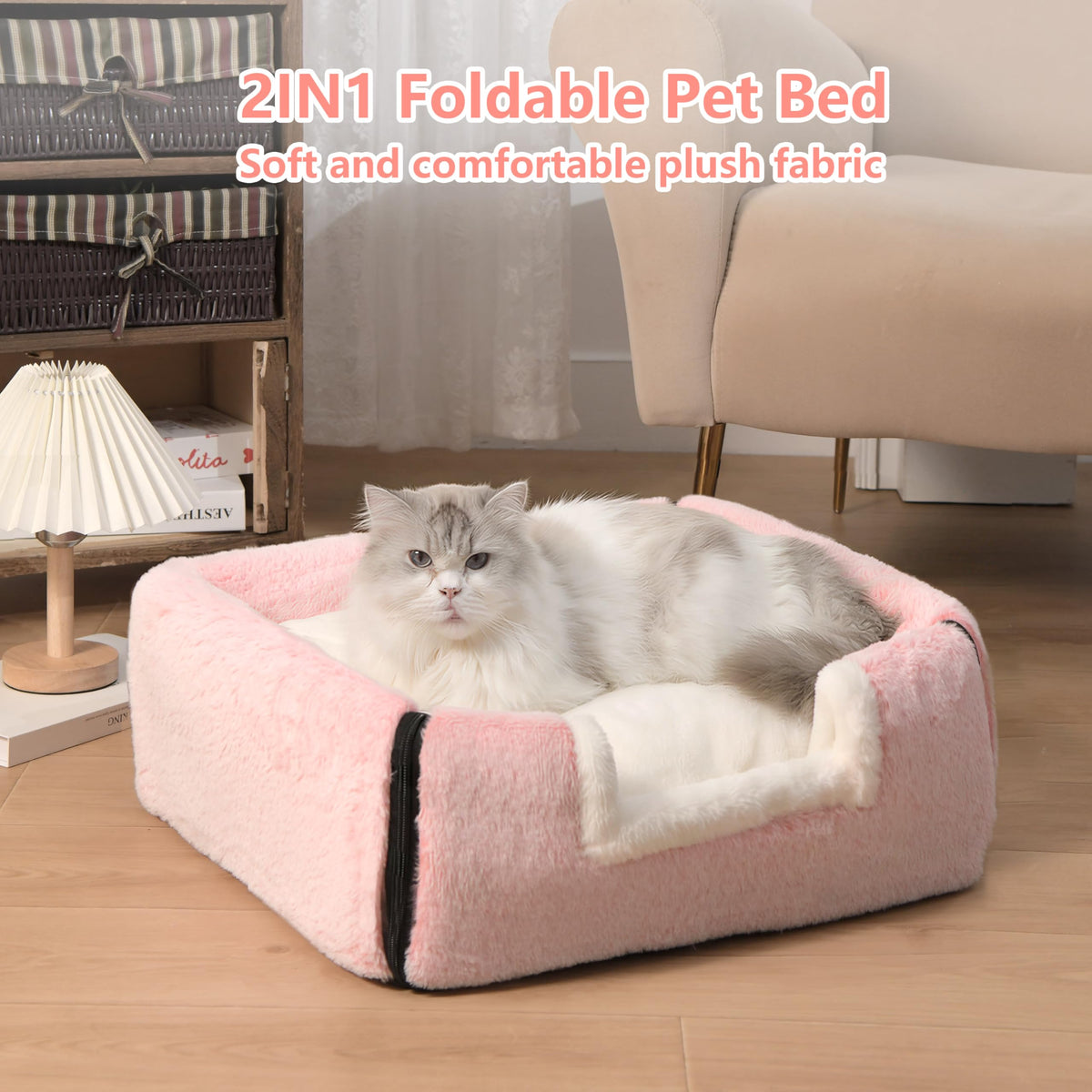 Cat Bed for Indoor Cats (Pink / M:(15.7"×15.7"×14.1"))