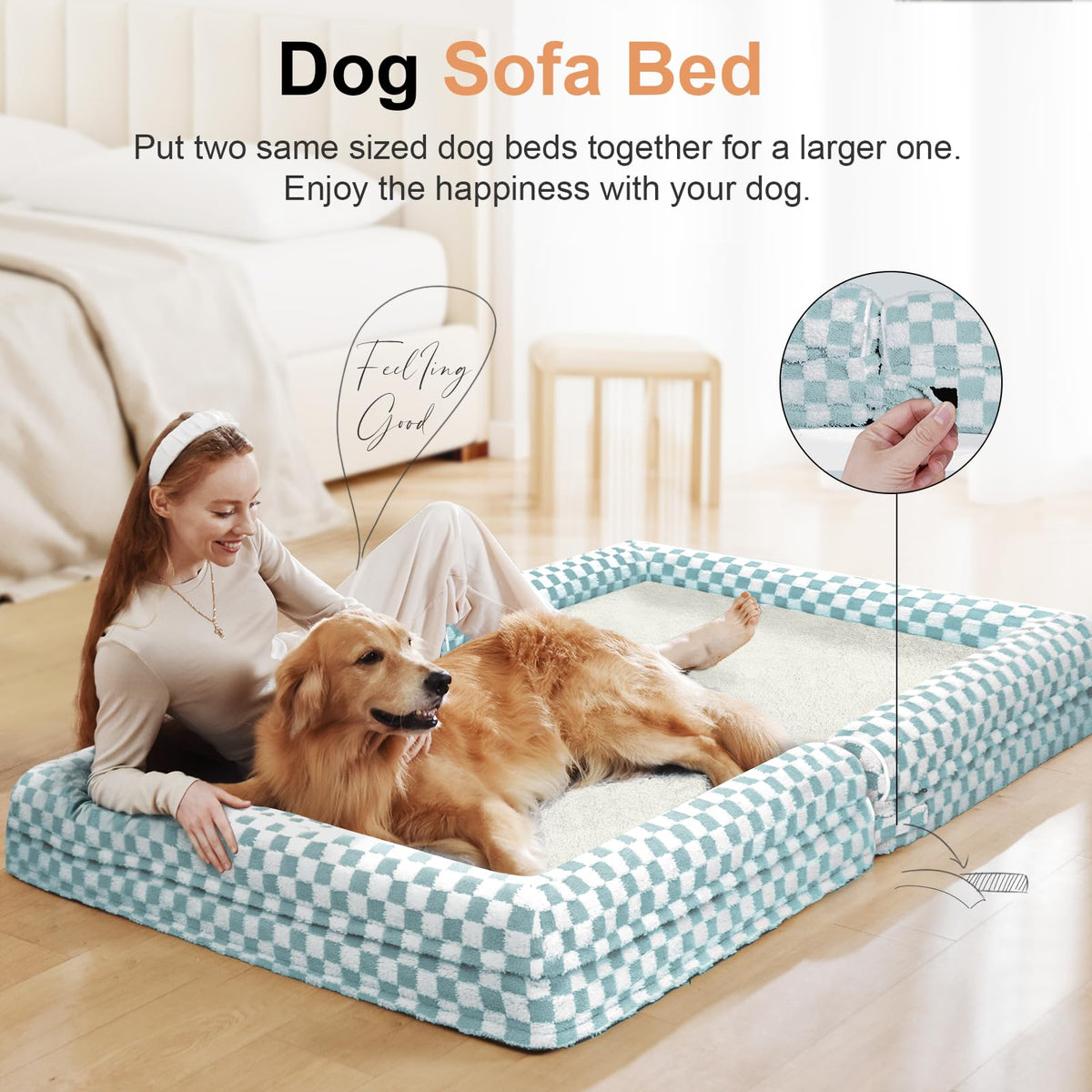 Orthopedic Dog Bed for Large Dogs (Green Grid / 36.0"L x 27.0"W x 6.5"Th)
