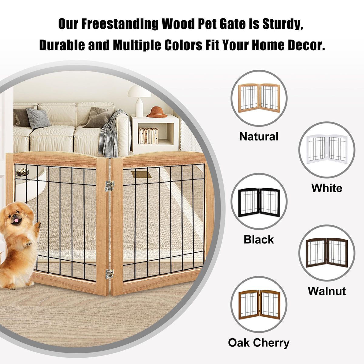 2 Panel Freestanding Foldable Wood Dog Gate (24"Height-2 Panel / Natural)