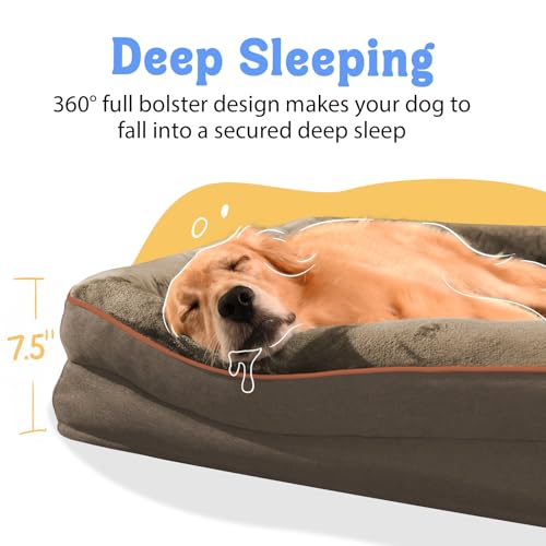 Waterproof Orthopedic Dog Bed for Large and Extra Large Dogs (Coffee / 42"L x 30"W x 7.5"Th)
