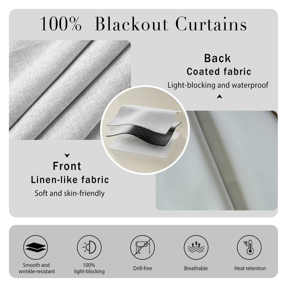 100% Blackout French Door Curtains (24"W x 40"L (Pack of 1) / Off-white)