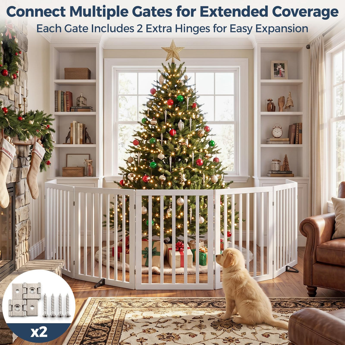 Dog Gate Indoor (White / 56"Wx24"H, 3-Panel)