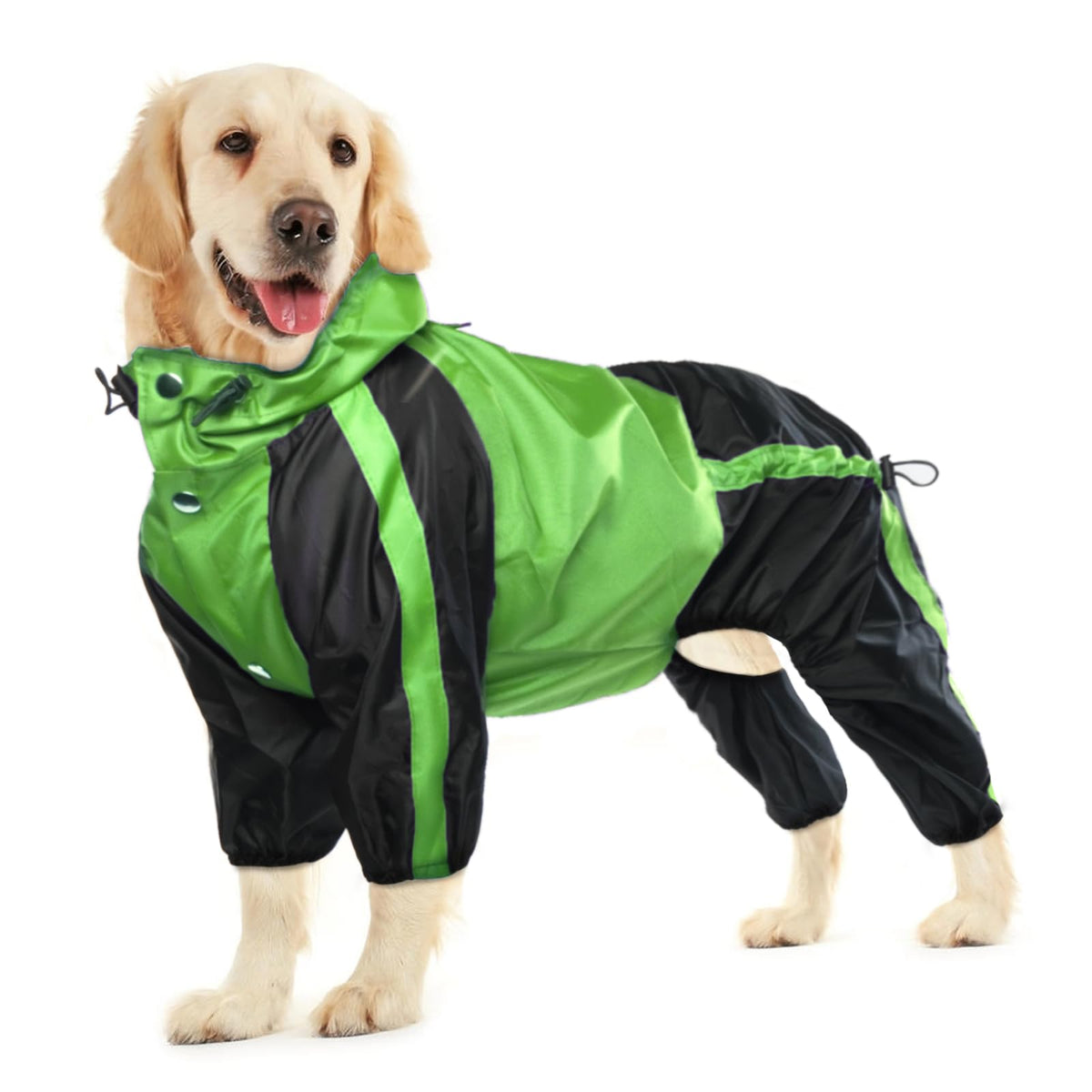 Dog Raincoat 4 Leg Waterproof Dog Rain Jacket with Hood (Green / Small)