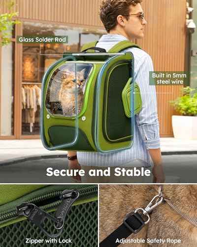 Cat Backpack Carrier (Green-on-Green Color Blocking / 12.6"L x 10.2"W x 16.5"H)