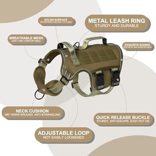 Dog Harness Medium Sized Dog (Khaki / M(Neck:17-23",Chest:22-32"),35-50 lbs)
