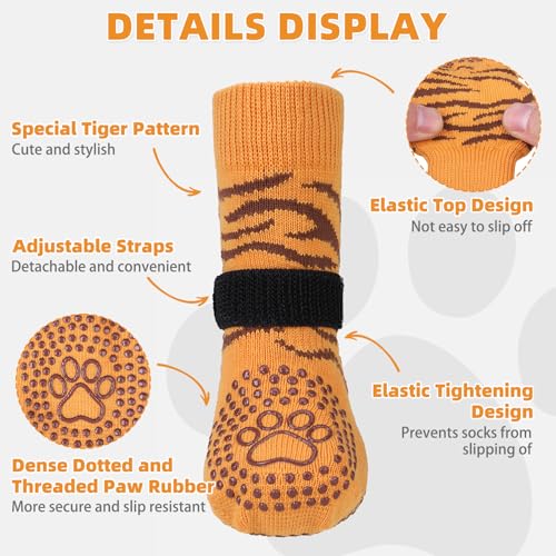 Anti Slip Dog Socks for Hot (Tiger Brown / Large)