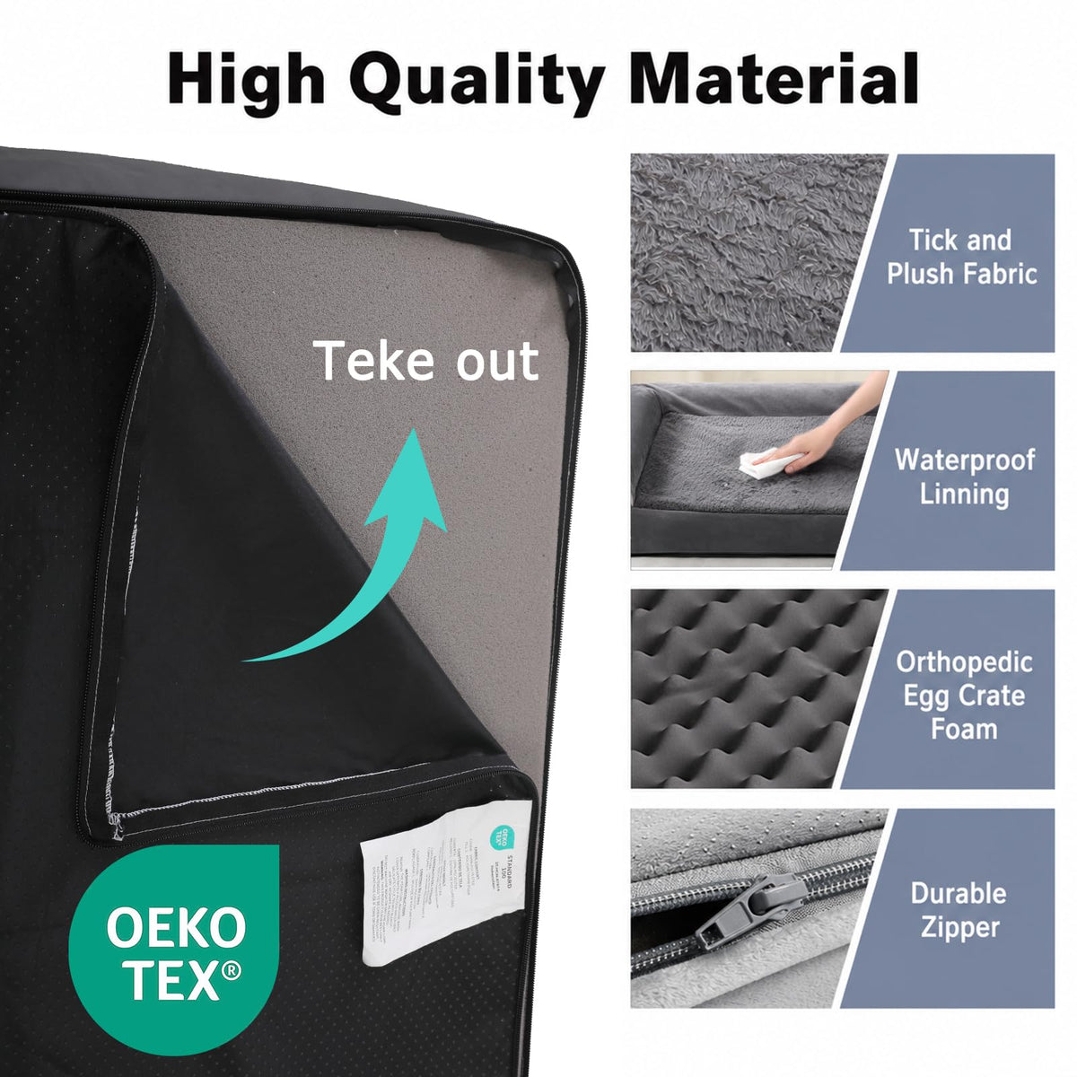Orthopedic XL Dog Bed Extra Large Washable Dog Couch (Dark Drey / 42" x 30" x 7.5")