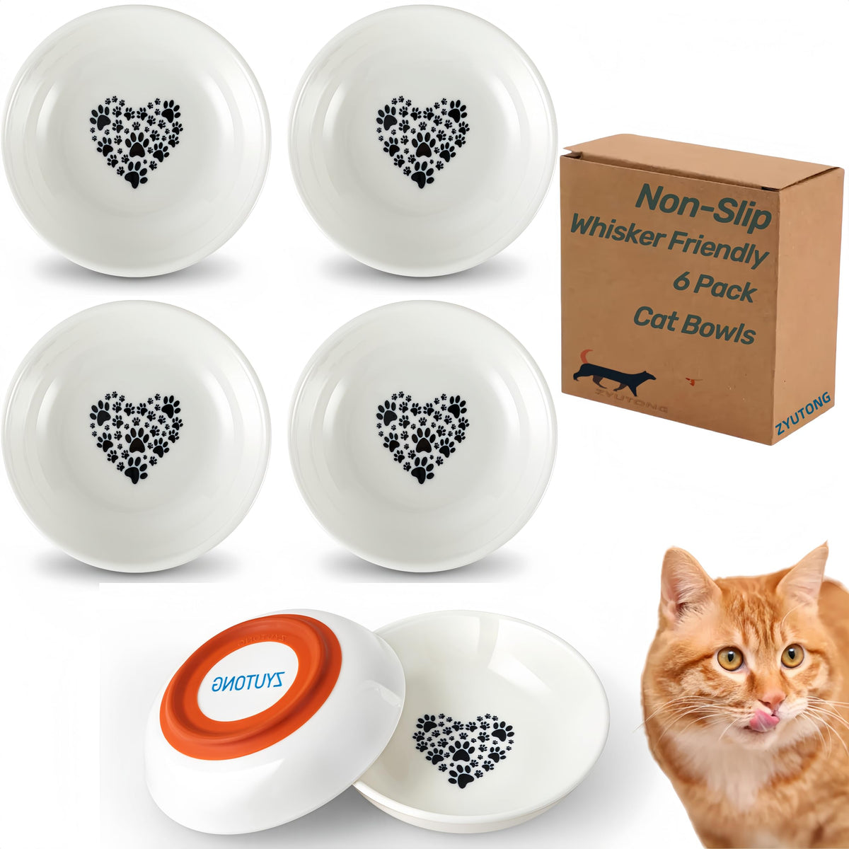 Ceramic Cat Bowl Whisker Friendly (6 Packs)