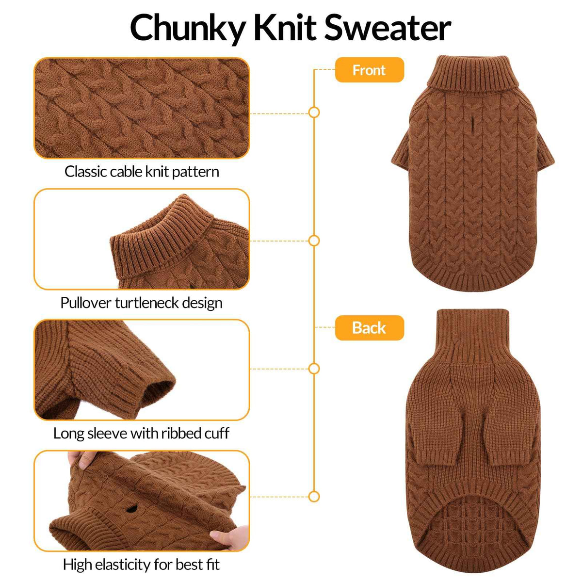 Small Dog Christmas Sweater Warm Soft Cable Knit Dog Sweater (Small / Brown)