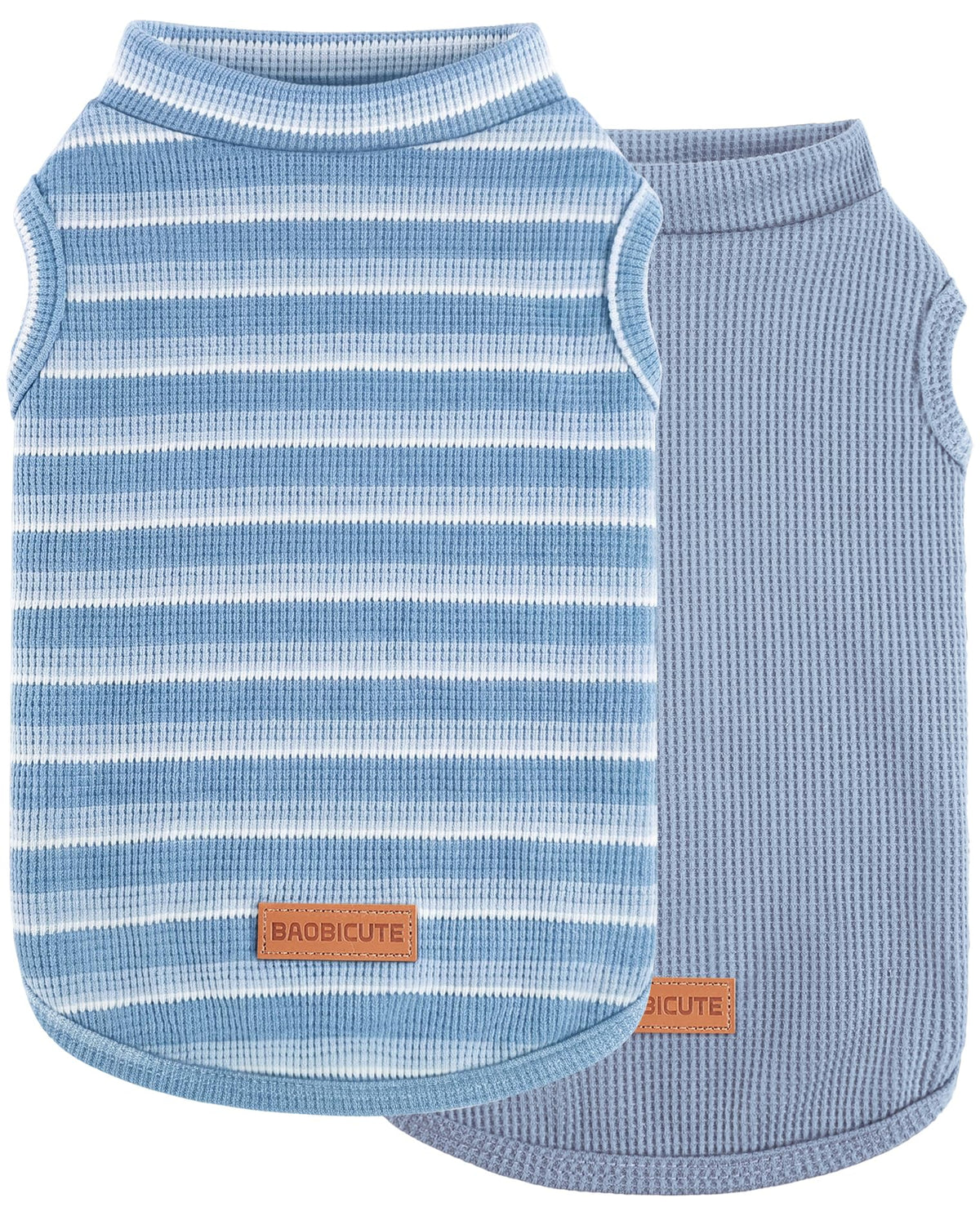 2Pack Dog Shirts Lightweight Waffle Dog Shirt for Small Dogs Sleeveless Dog Shirt for Small Medium Boy Girl Dogs Cozy & Breathable Pet Vest (XXS(Back: 7.9", Chest: 11.8", 1.1-3.3lbs) / Striped+Iron Blue)