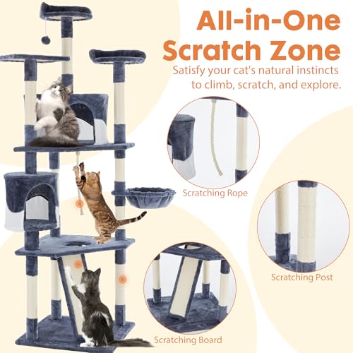 Tall 79in Cat Tree Tower with Scratching Posts (Dark Grey / 79 Inch)