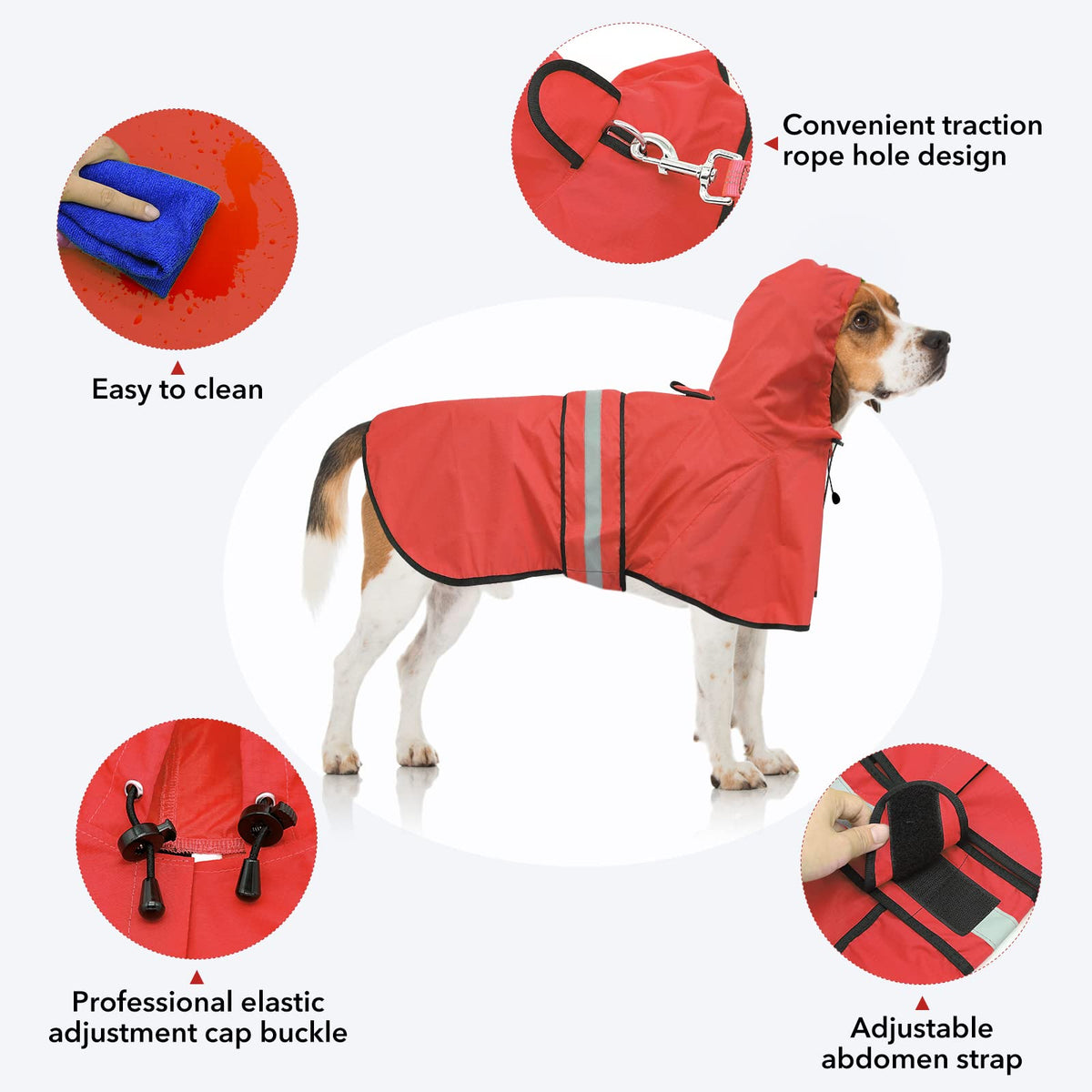 Waterproof Reflective Dog Raincoat (Red / Large)