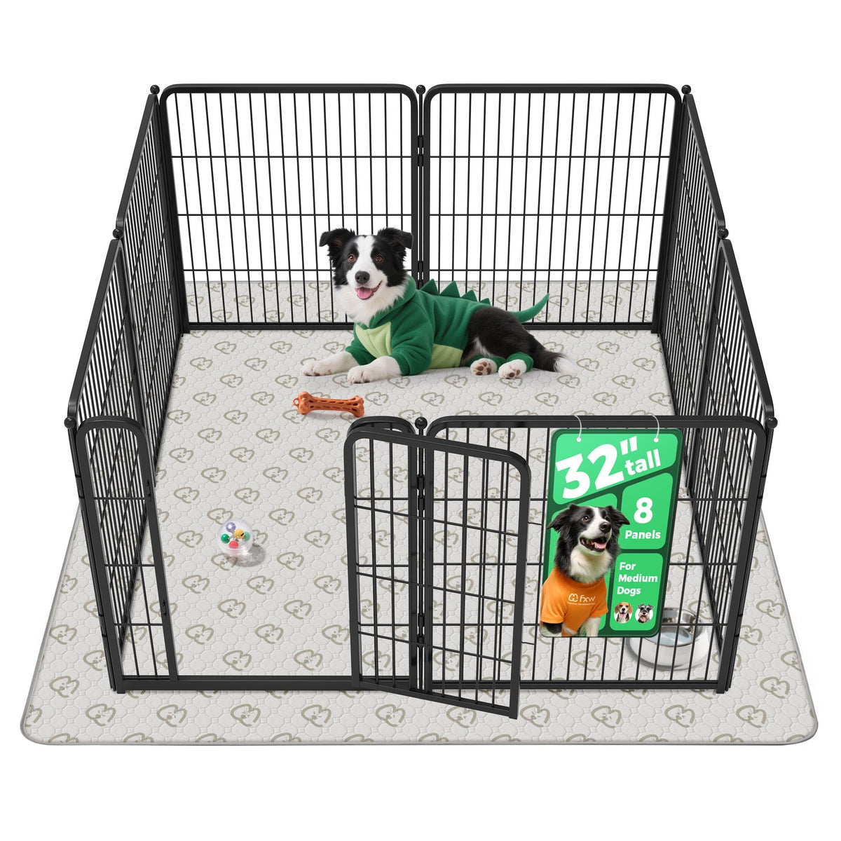 Homeplus Indoor Dog Playpen with Washable Pee Pad (Black / 32"H)