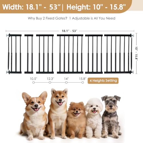 10'' 15.8'' Height Adjustable Dog Gate (Black / 10''-15.8''H × 18''-53''W)