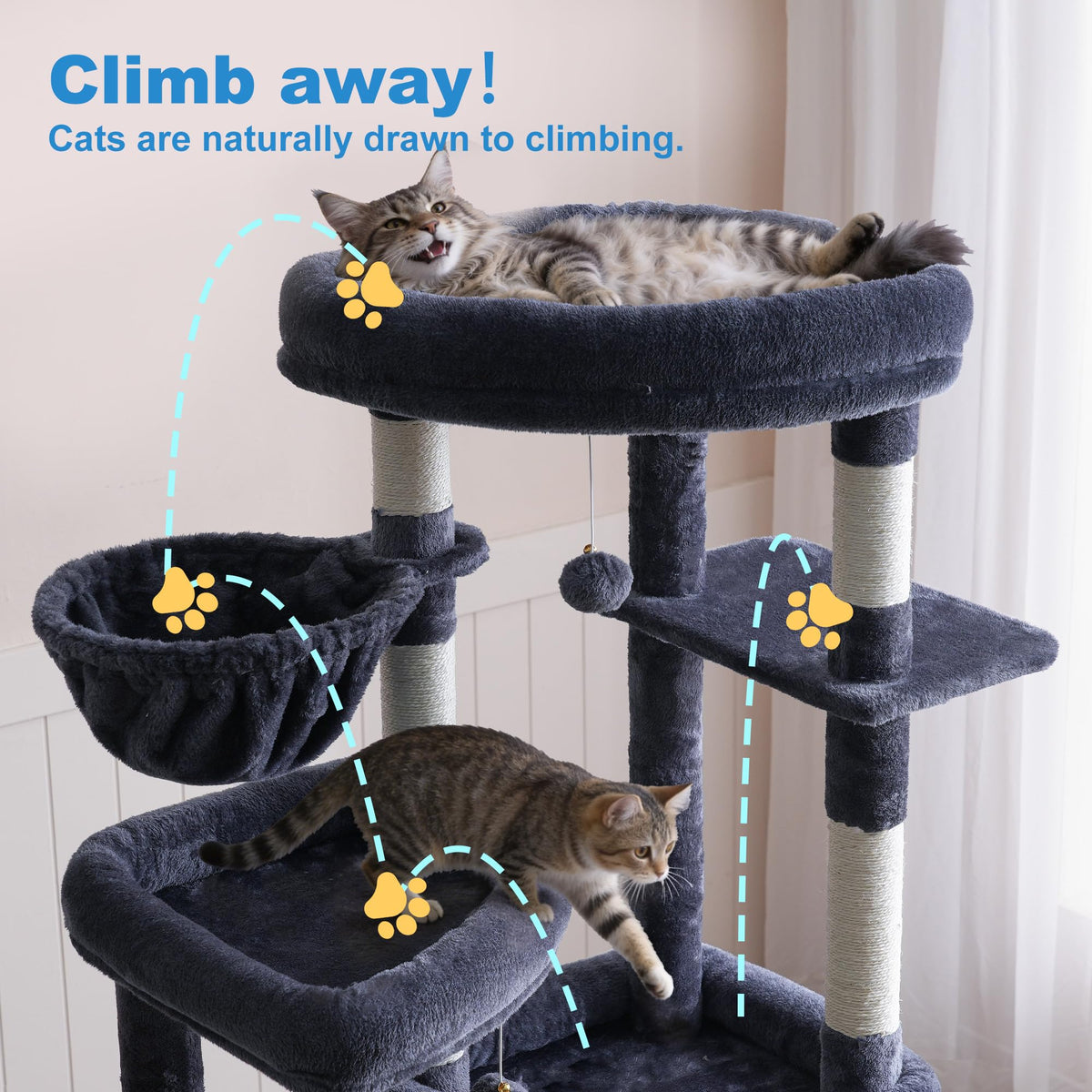 Cat Tree Tower with Tiered Padded Platforms (Smoky Gray)