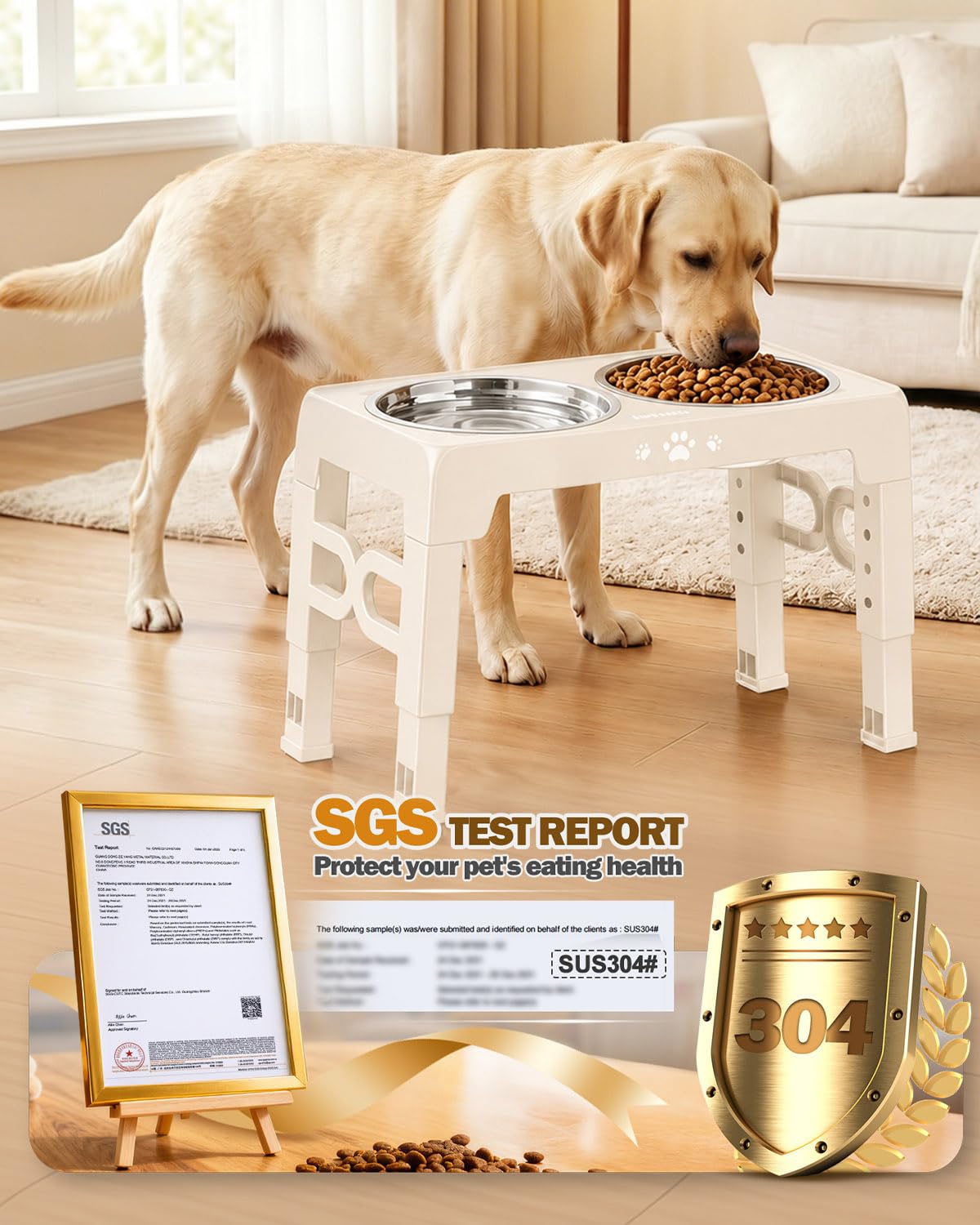 Elevated Dog Bowls for Medium Large Size Dogs (Beige / Medium Large)