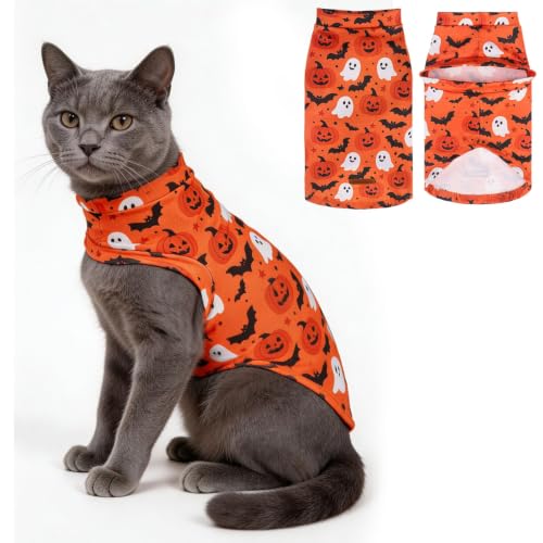 Halloween Cat Sweater Warm Fleece Pet Clothes for Cats Only (Halloween-Orange / Small)