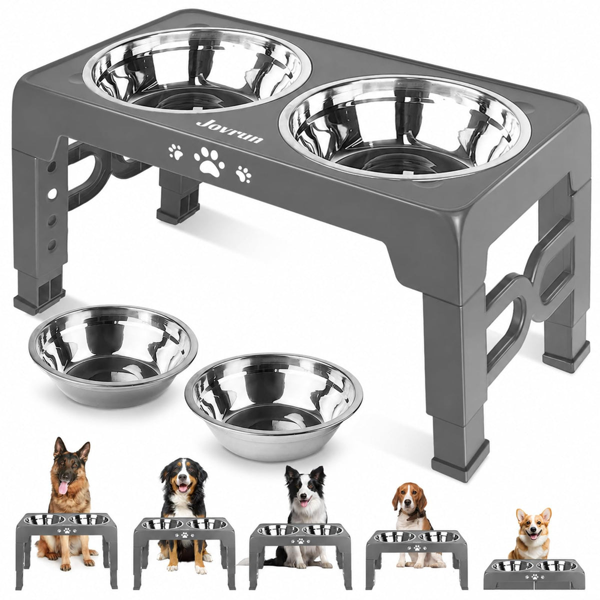 Elevated Dog Bowls for Medium Large Size Dogs (Grey / Medium Large)