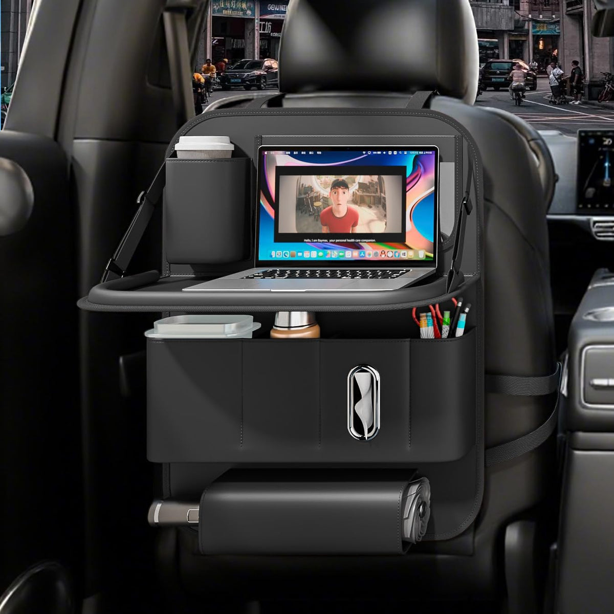 Backseat Car Organizer with Tray 1 Pack (Black)