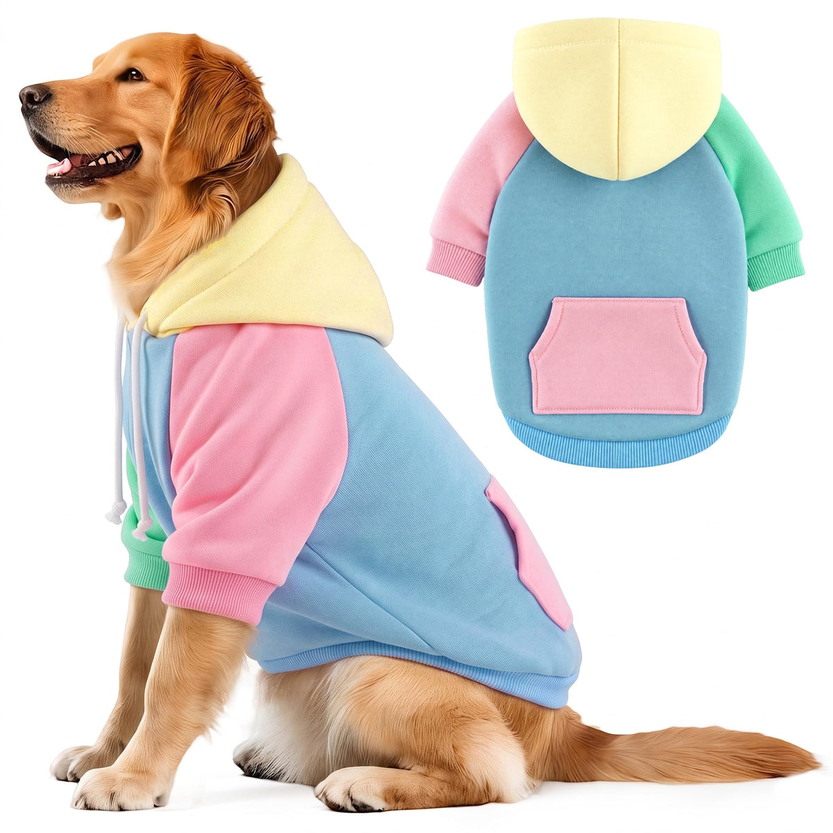 Dog Basic Hoodie Soft Dog Clothes Cold Weather Sweaters for Medium Large Dogs Cozy Fabric Warm Sweatshirt with Leash Hole for Boys (Sweet Candy / XXL (Back: 30.71",Chest:37", 55-80lbs))