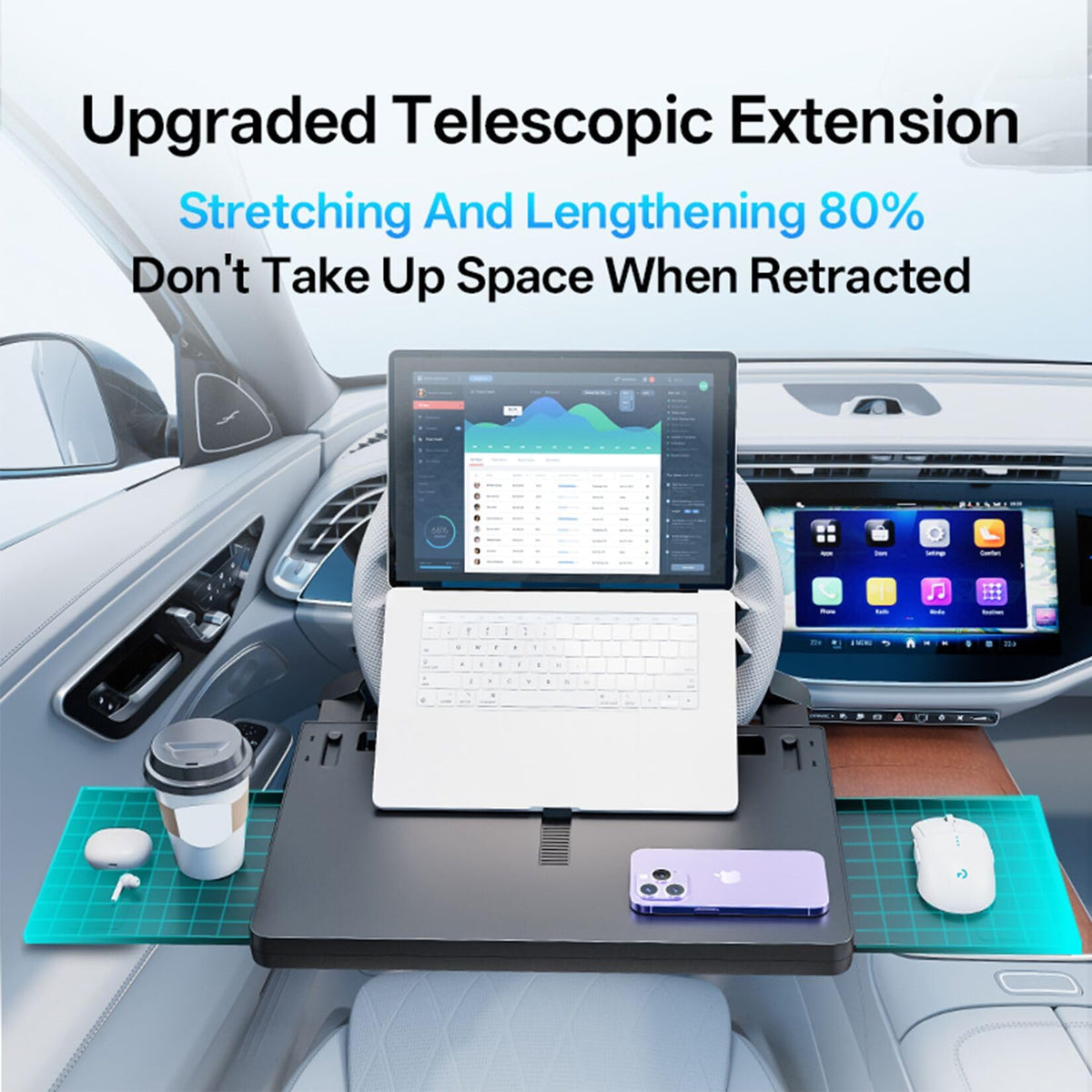 Steering Wheel Tray Desk with Expandable Trays (10.3" *26.2")