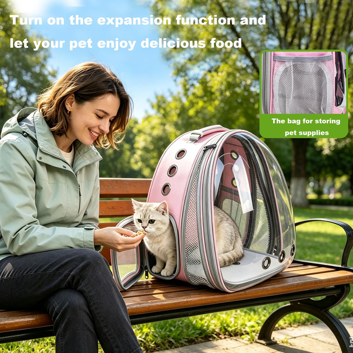 Expandable Pet Backpack 14"×15"×16.5" Cats Dogs Carrier Bag (Pink / 14.0"L x 15.0"W x 16.5"H)