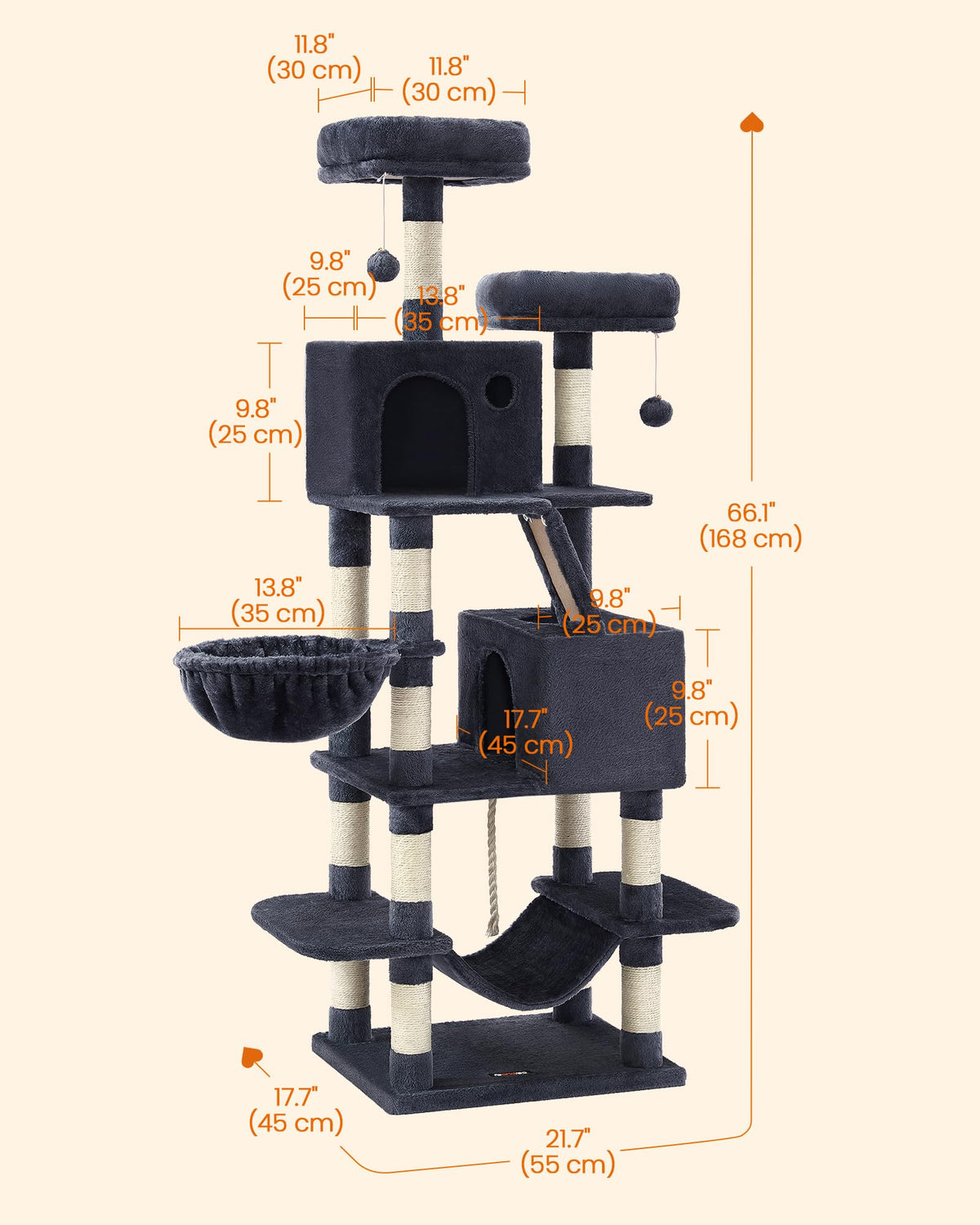 Cat Tree 66.1 (Smoky Gray / L (21.7"L x 17.7"W x 66.1"H))