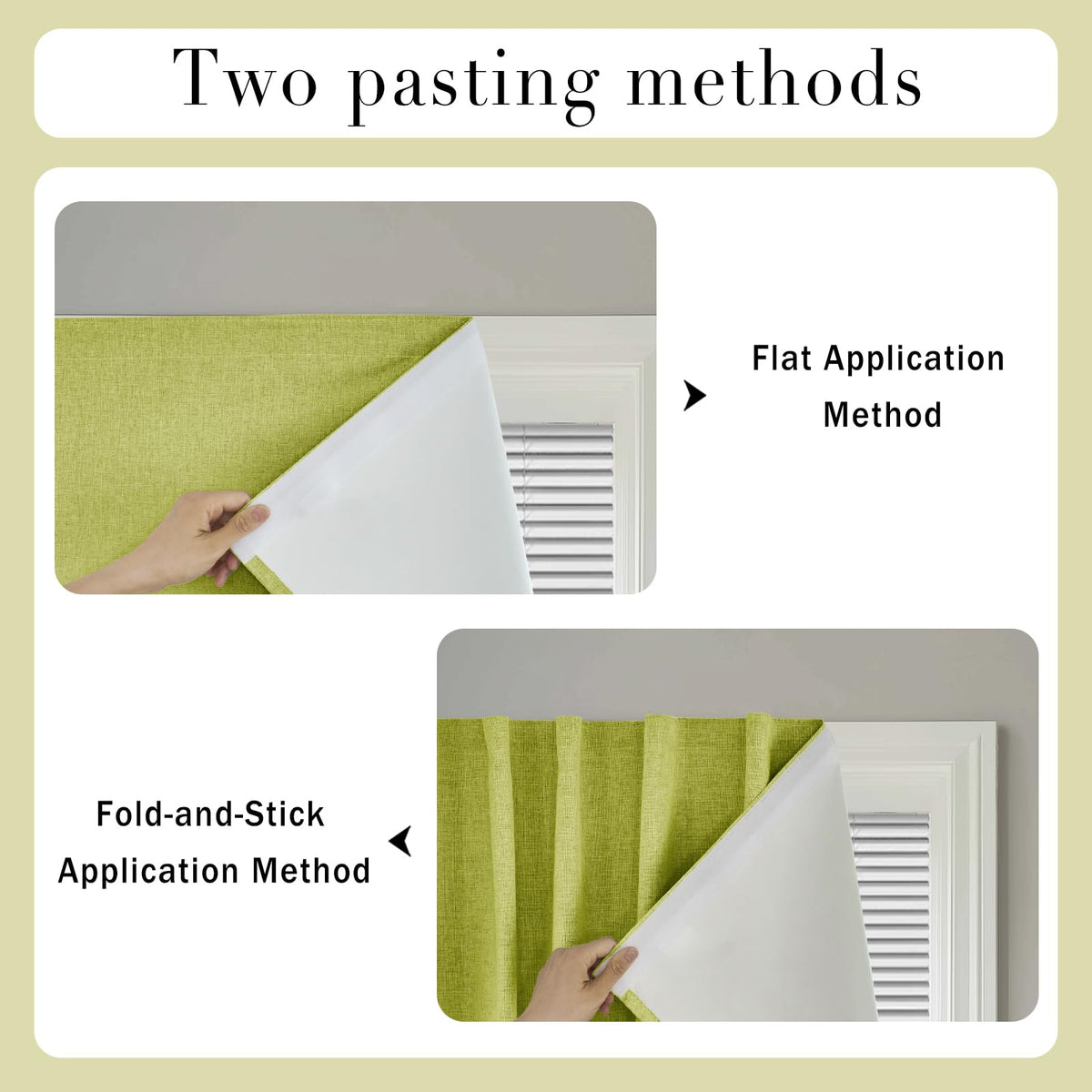 100% Blackout Magic Tape Stick On Curtains Window Shades Pull Down Blackout Window Cover No Drillng Self Adhesive Curtains No Rod Small Windows (34"W x 60"L (Pack of 1) / Fruit Green)