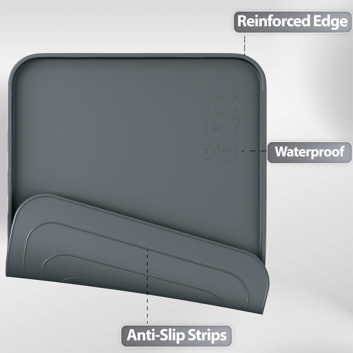 Silicone Dog Cat Food Mat Extra Thick Raised Edge (Gray / 18"L x 12"W)