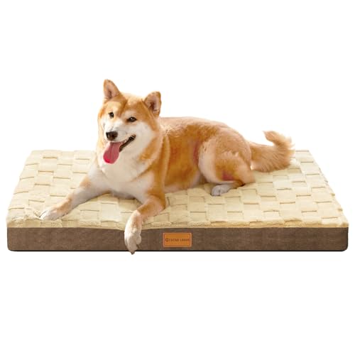 Orthopedic Dog Bed Washable Pet Crate Mat 30''X20'' Camel (Camel / 30"L x 20"W x 3.5"Th)