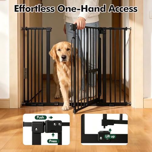 Pet Gate with Cat Door (Matte Black / 29.5-42.5"Wide,30"Tall)